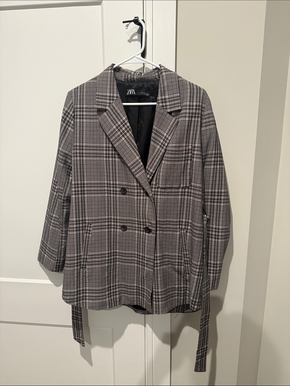 Zara Black and Gray Plaid Double-Breasted Blazer